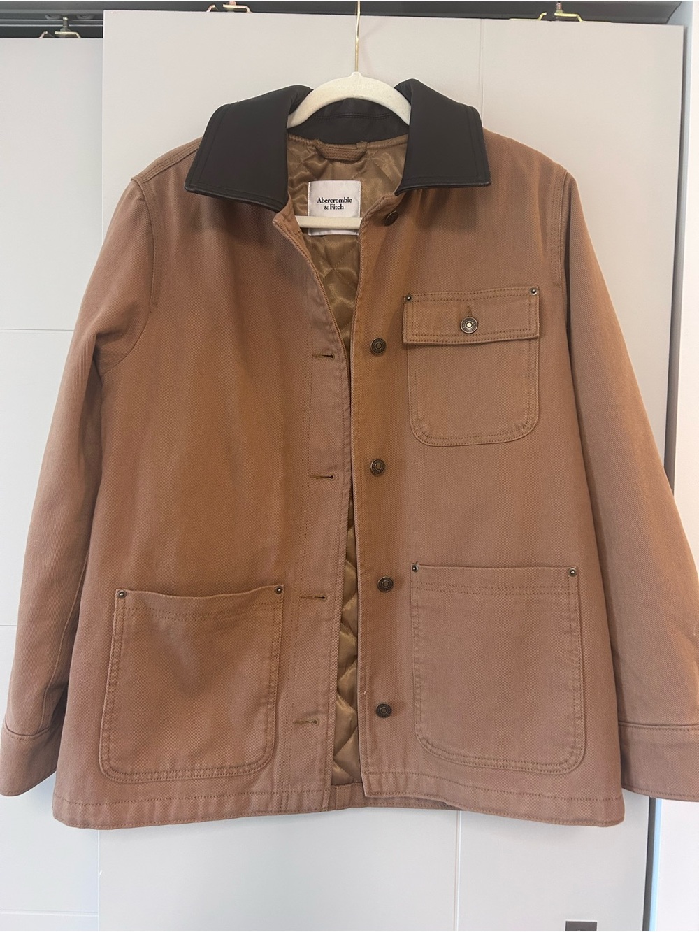 Abercrombie & Fitch Women's Brown Workwear Jacket with Contrast Collar